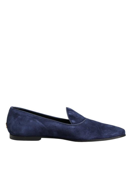 Mocasines de terciopelo azul con el logotipo de DG de Dolce &amp; Gabbana