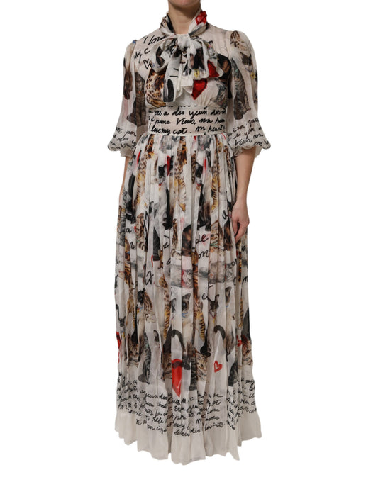 Vestido largo Ascot de seda con estampado animal multicolor de Dolce &amp; Gabbana