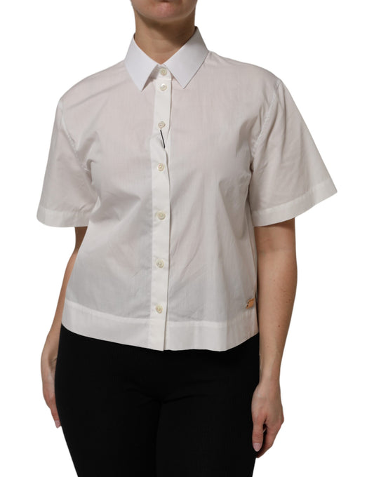 Camisa de manga corta con cuello de algodón blanco de Dolce &amp; Gabbana