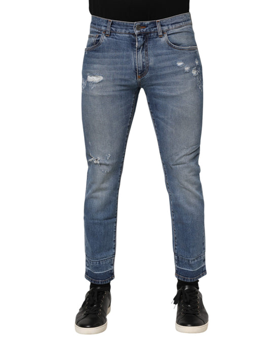 Dolce & Gabbana Blue Cotton Logo Plaque COMFORT Denim Jeans