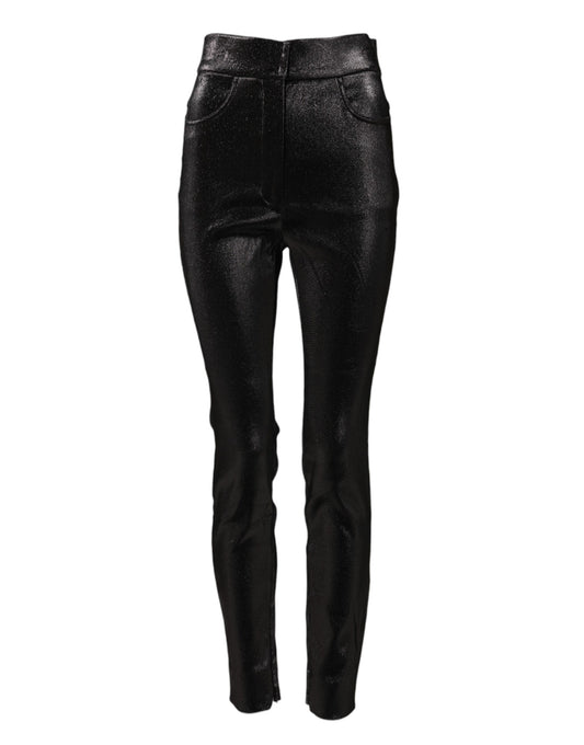 Dolce & Gabbana Black Cotton Stretch Silver Lurex Thread Pants