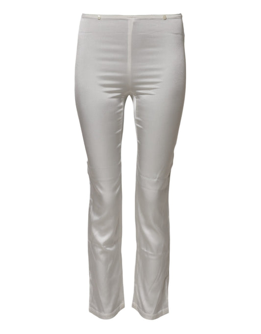 Pantalones de cintura alta cónicos de seda color marfil de Dolce &amp; Gabbana