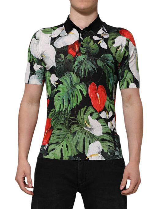 Polo de seda con cuello floral multicolor de Dolce &amp; Gabbana
