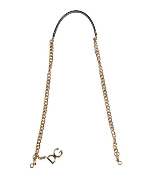 Correa de hombro con cadena de latón dorado y estampado de leopardo marrón de Dolce &amp; Gabbana