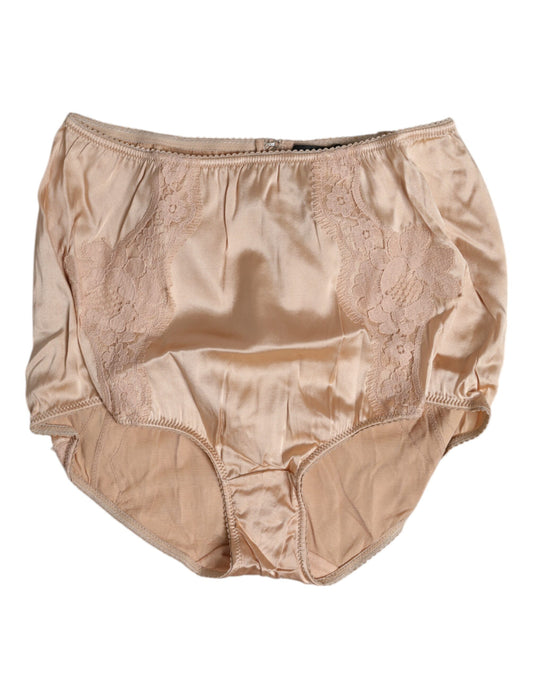 Braguita de bikini de cintura alta con encaje de seda beige de Dolce &amp; Gabbana
