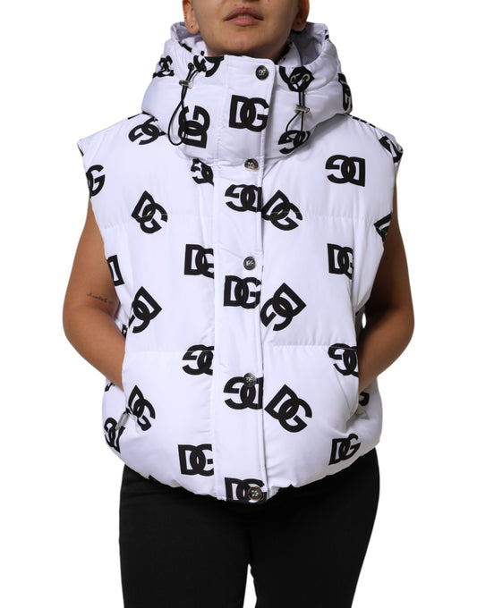 Chaqueta acolchada de poliéster DG Mania en blanco y negro de Dolce &amp; Gabbana
