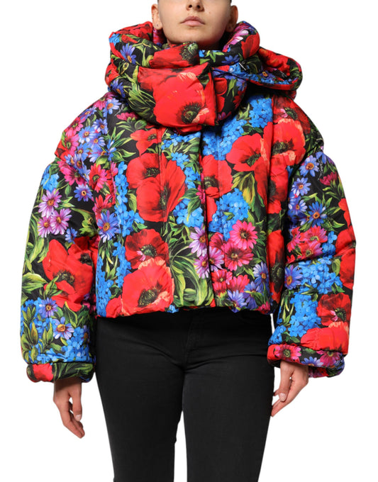 Chaqueta acolchada con capucha y estampado floral multicolor de Dolce &amp; Gabbana