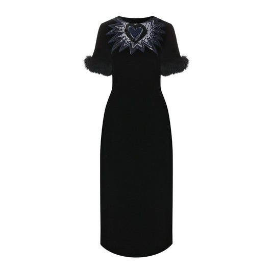 Vestido midi de terciopelo con ribete de piel de Fendi