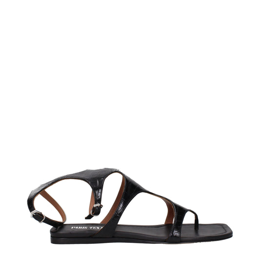 Paris Texas Black Leather Flip-Flop Sandal