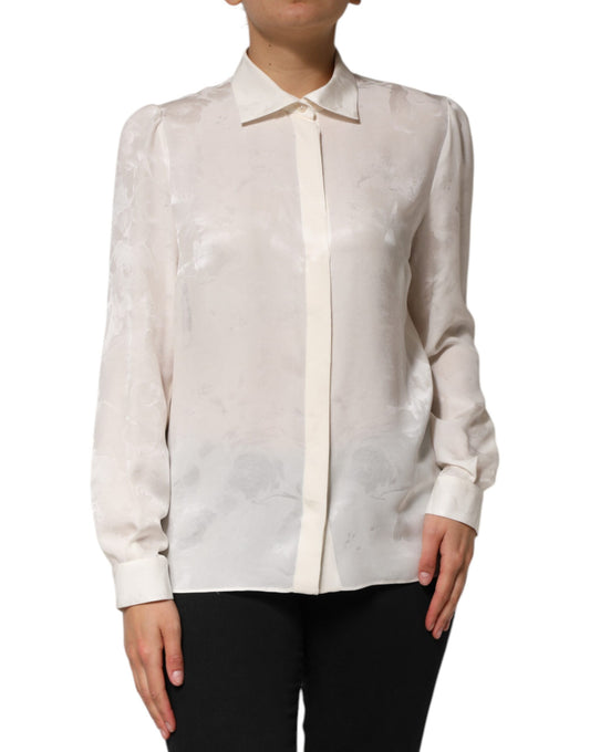 Camisa de manga larga con cuello de seda blanca de Dolce &amp; Gabbana