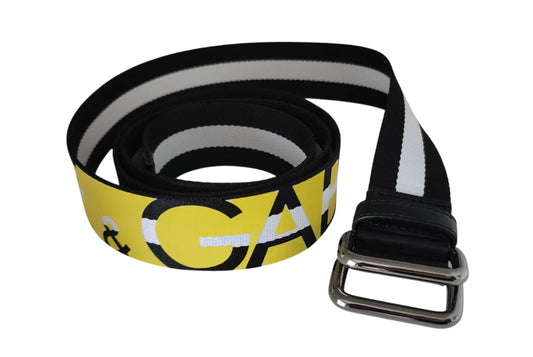 Cinturón con hebilla metálica a rayas y logotipo amarillo y negro de Dolce &amp; Gabbana