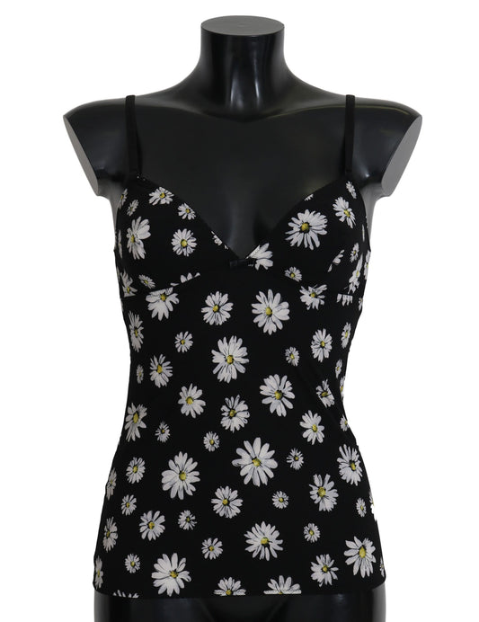 Vestido camisero elegante de encaje floral con margaritas negras de Dolce &amp; Gabbana