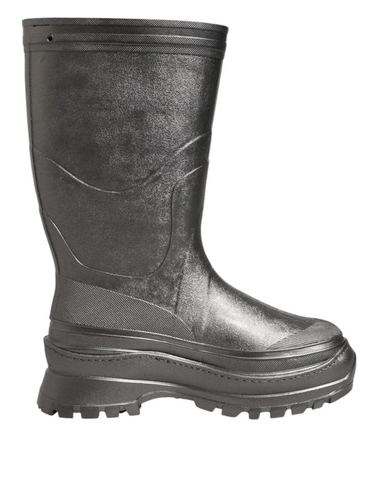 Dolce & Gabbana Black Argento Pull On Rain Boots Shoes