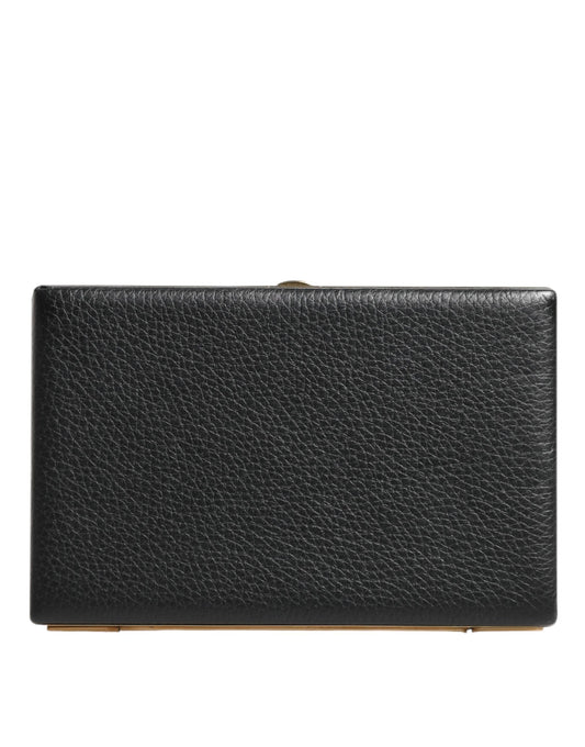Dolce & Gabbana Black Leather Gold Frame Clutch Evening Party Purse Bag