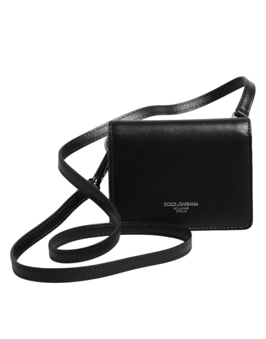 Bolso bandolera Dolce &amp; Gabbana de piel negra con tarjetero plegable para hombre