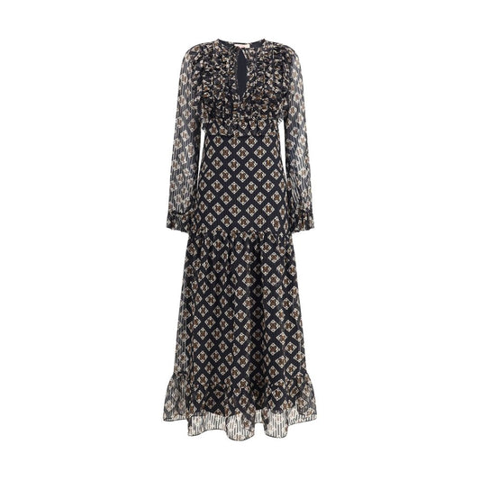 Kristina Ti Silk long Dress with rouches