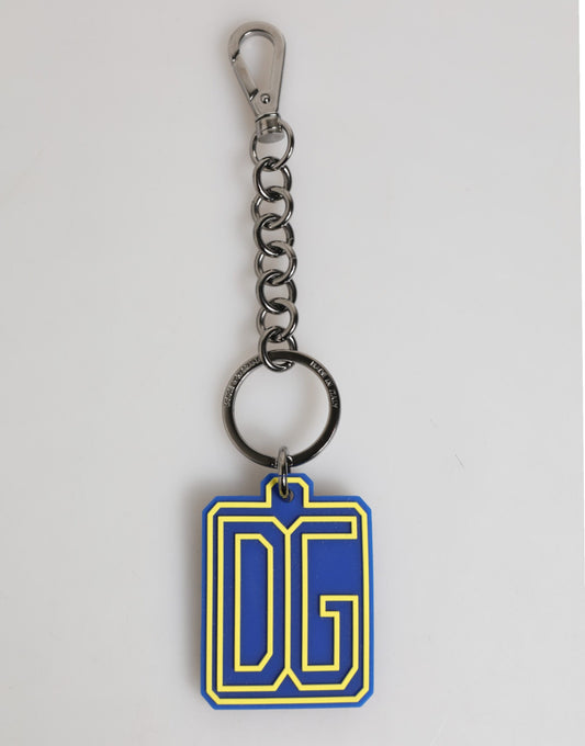 Dolce & Gabbana Blue Yellow DG Rubber Logo Silver Men Keychain Keyring