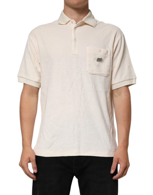 Polo de algodón terry color marfil con bolsillo y logotipo de Dolce &amp; Gabbana