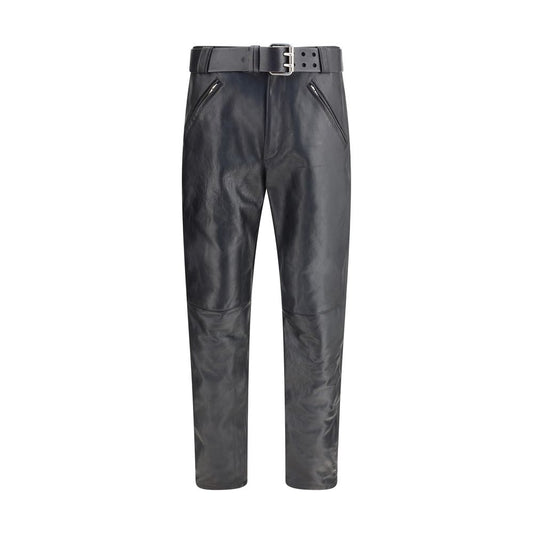 Pantalones con cinturón de cuero martillado de Saint Laurent