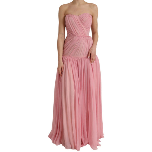 Dolce & Gabbana Pink Silk Strapless Maxi A-line Gown Dress