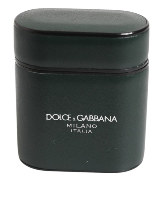 Dolce & Gabbana Army Green Calfskin Leather Logo Flip Holder Airpods Case