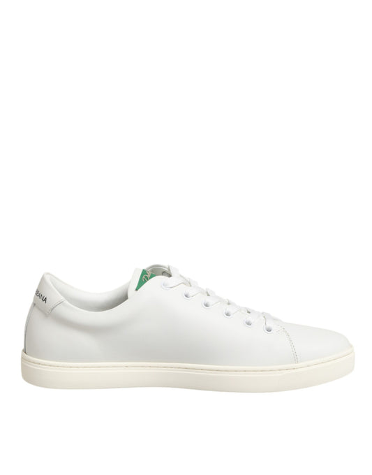 Dolce & Gabbana White Leather Rose Embroidery Low-Top  Shoes