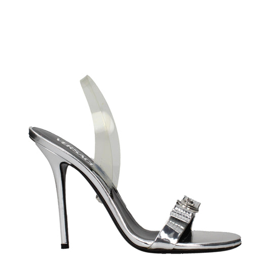 Versace Gray Leather Stiletto Heels Sandals