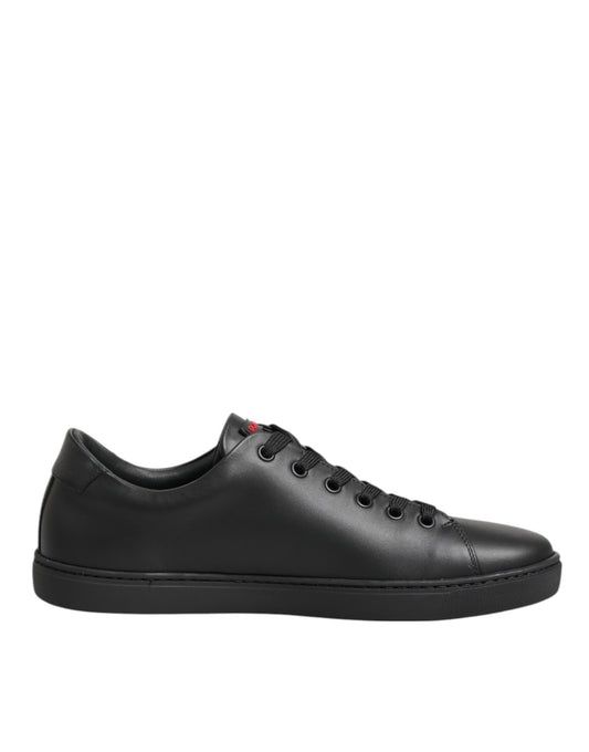 Dolce & Gabbana Black Leather Crystal Heart Low Top Sneakers  Shoes