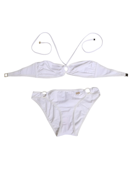 Dolce & Gabbana White Logo Swimsuit 2 Piece Top Bottom Swimwear