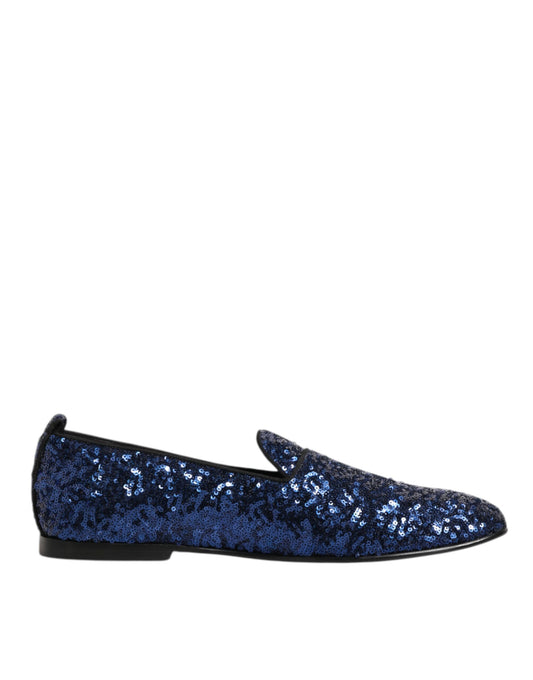 Dolce & Gabbana Blue Sequined Loafers Slippers Men Dress Shoes
