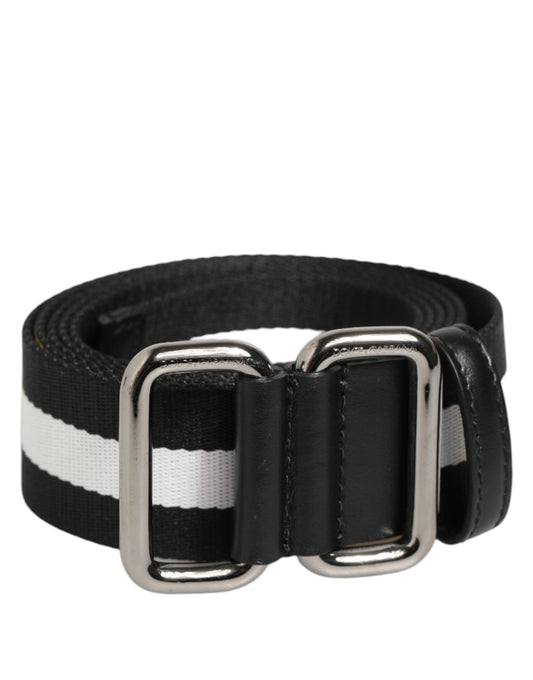 Dolce & Gabbana Black White Striped Metal Buckle Men Belt