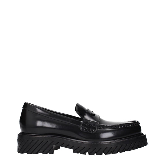 Off-White Black Leather Slip-On Loafers