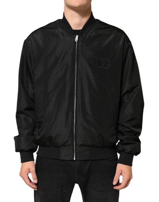 Dolce & Gabbana Black Acetate Full Zip Bomber Men Jacket