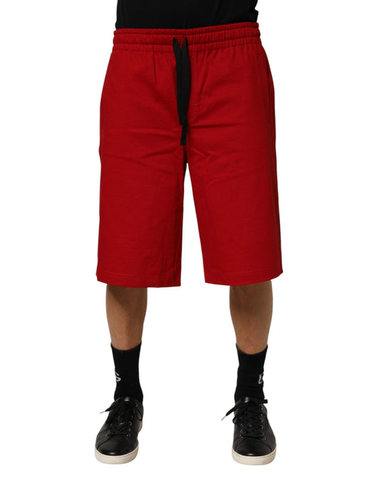 Dolce & Gabbana Red Cotton MidWaist Drawstring Bermuda Pants