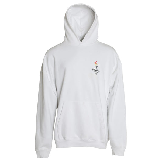 Balenciaga White Cotton Hooded Pullover OVERSIZE Sweater