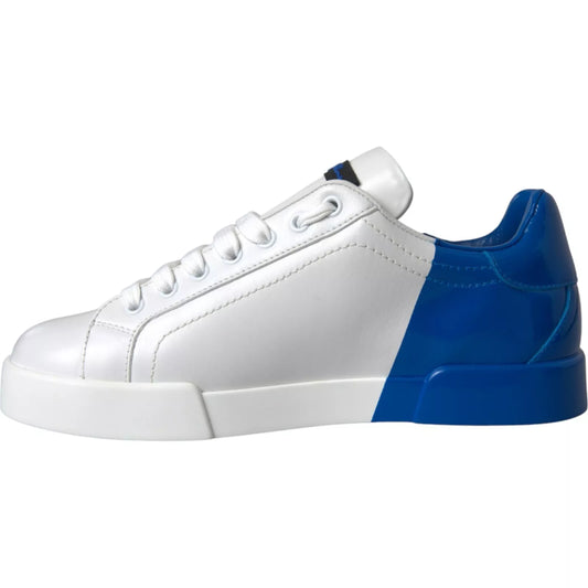 Dolce & Gabbana White Black Logo Low Top Leather Sneakers Shoes