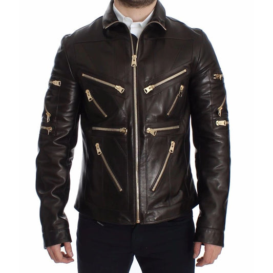 Dolce & Gabbana Brown Lambskin Jackets & Coat