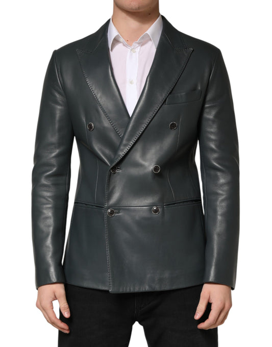 Dolce & Gabbana Black Leather Double Breasted 2Button Blazer