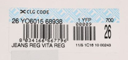 White label with black barcode and text