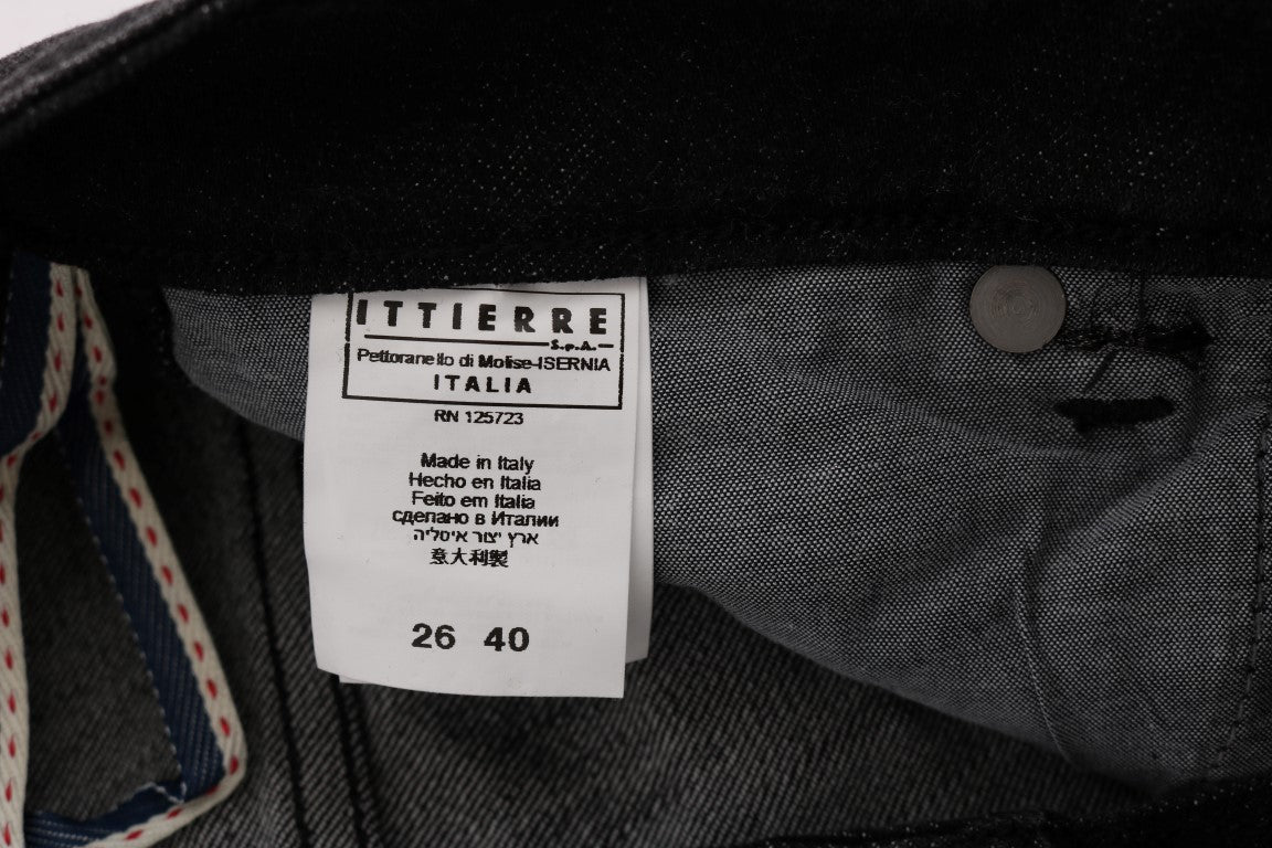 Blue jeans with white label inside waistband