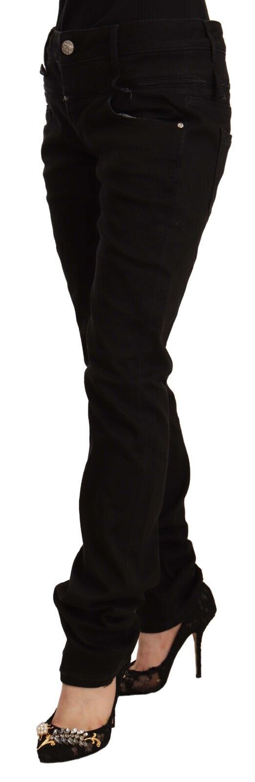Pair of black pants with a zipper detail on the side