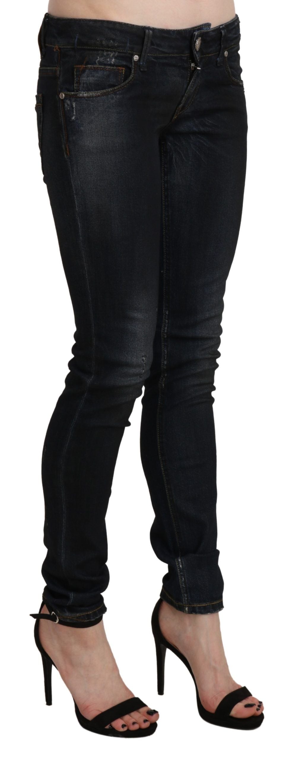 Pair of dark blue jeans on a model