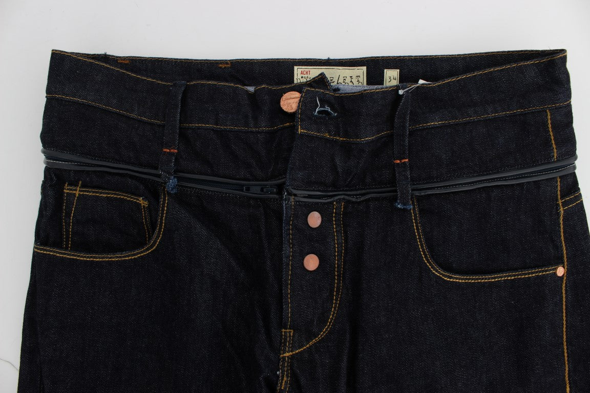 Pair of dark denim jeans with button closure