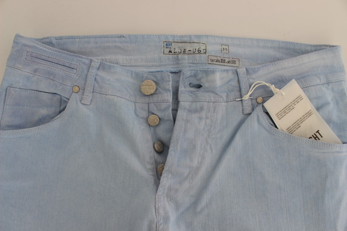 Blue denim jeans with button closure