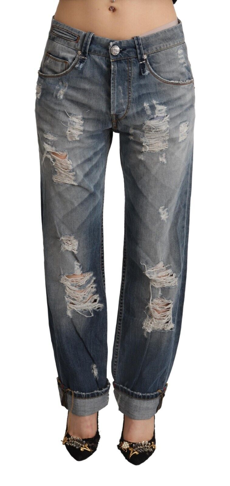 Pair of distressed jeans on a mannequin