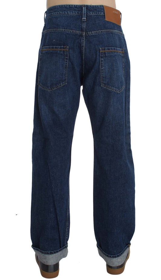 Pair of blue jeans with brown belt loops