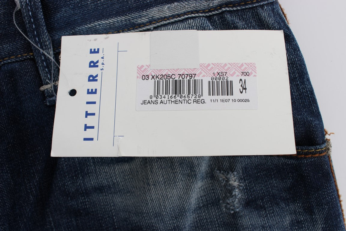 Blue jeans with white tag on waistband