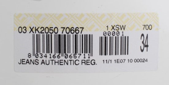 White label on clothing with black barcode and serial number
