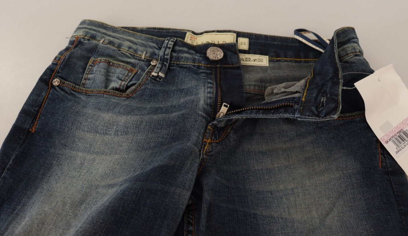 Blue denim jeans on display