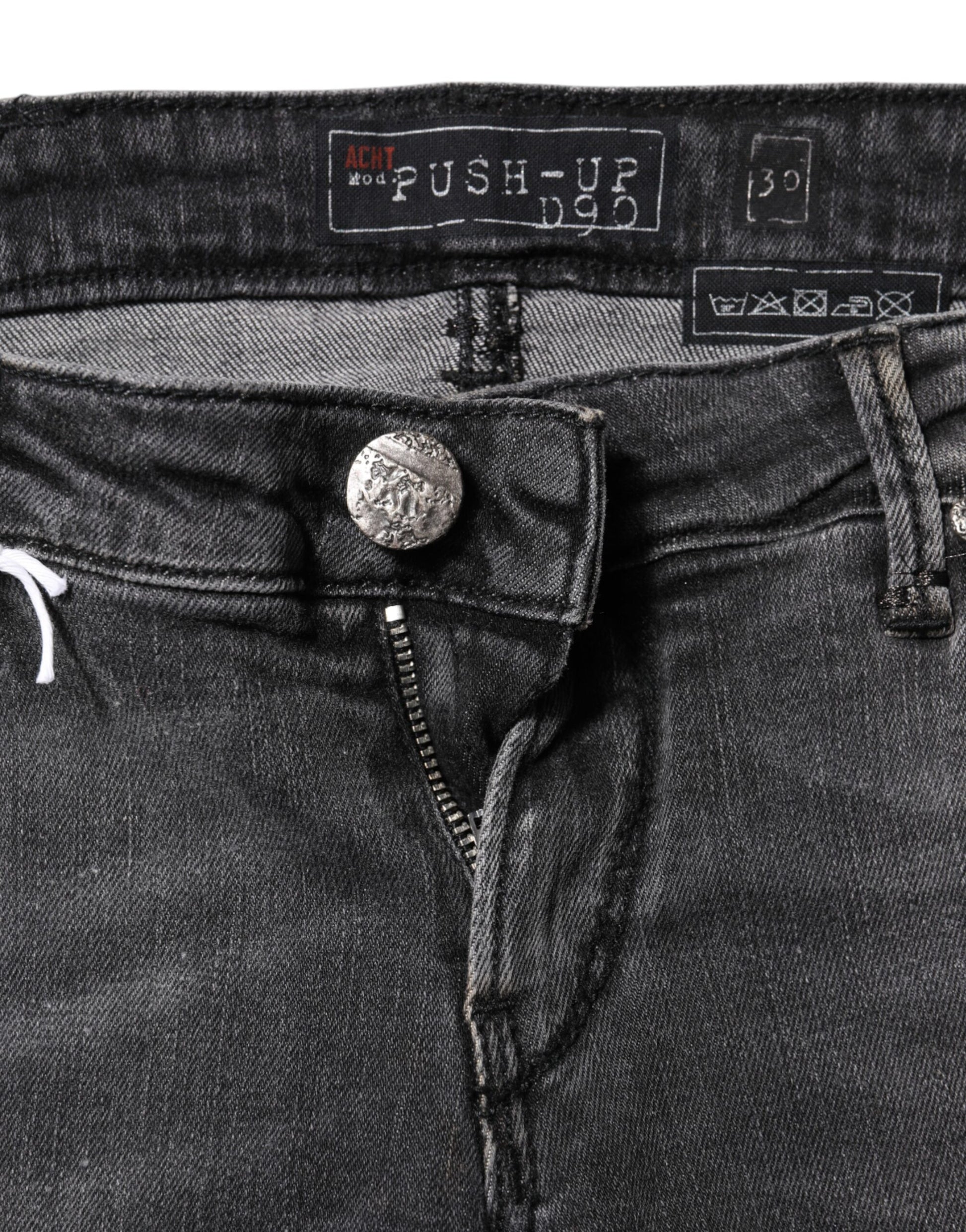 Pair of blue jeans with zipper on front